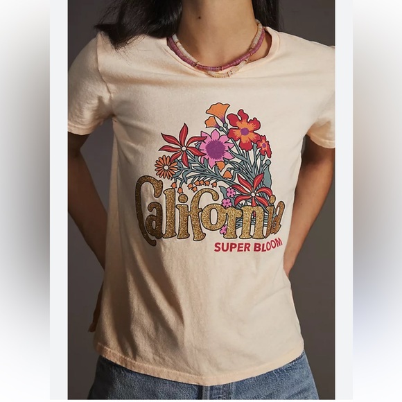 MOTHER Itty Bitty Goodie California Super Bloom Graphic Tee in Cream Size S - Picture 1 of 11